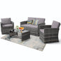 4 Pieces Patio Conversation Set, Outside Rattan Sectional Sofa, Cushioned Furniture Set, Wicker