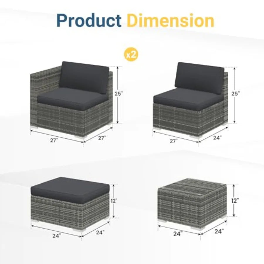 5 Piece Outdoor Patio Furniture Set All Weather Wicker Rattan Sectional Sofa Conversation Set with Cushions Large