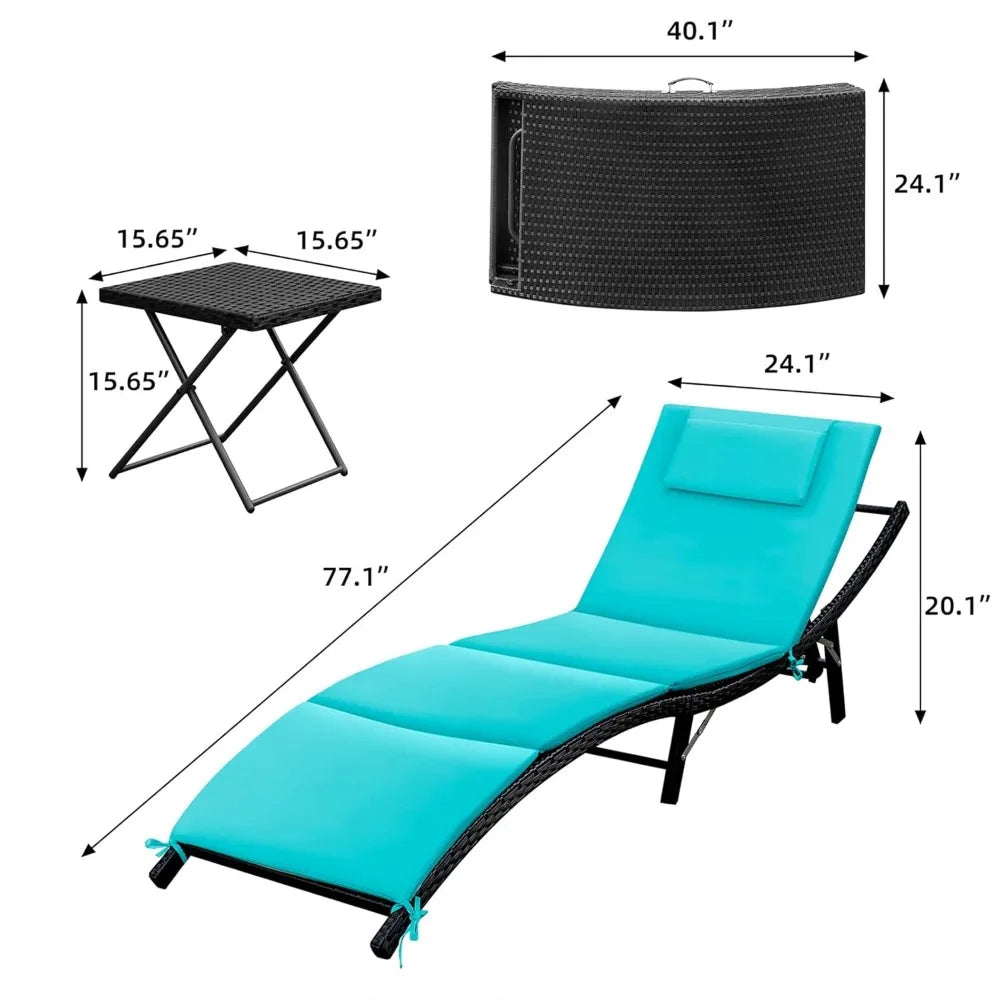 Lounge Chairs for Outside 3 Pieces Patio Adjustable Chaise Lounge Outdoor Wicker