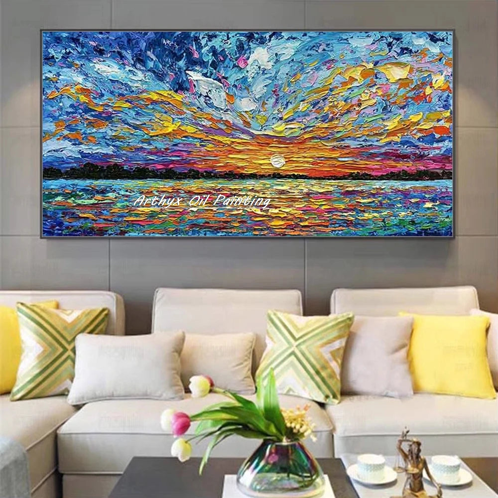 Arthyx, Hand Painted Abstract Seascape Oil Paintings On Canvas, Modern Texture Art Poster, Large Wall Picture, Home Decor