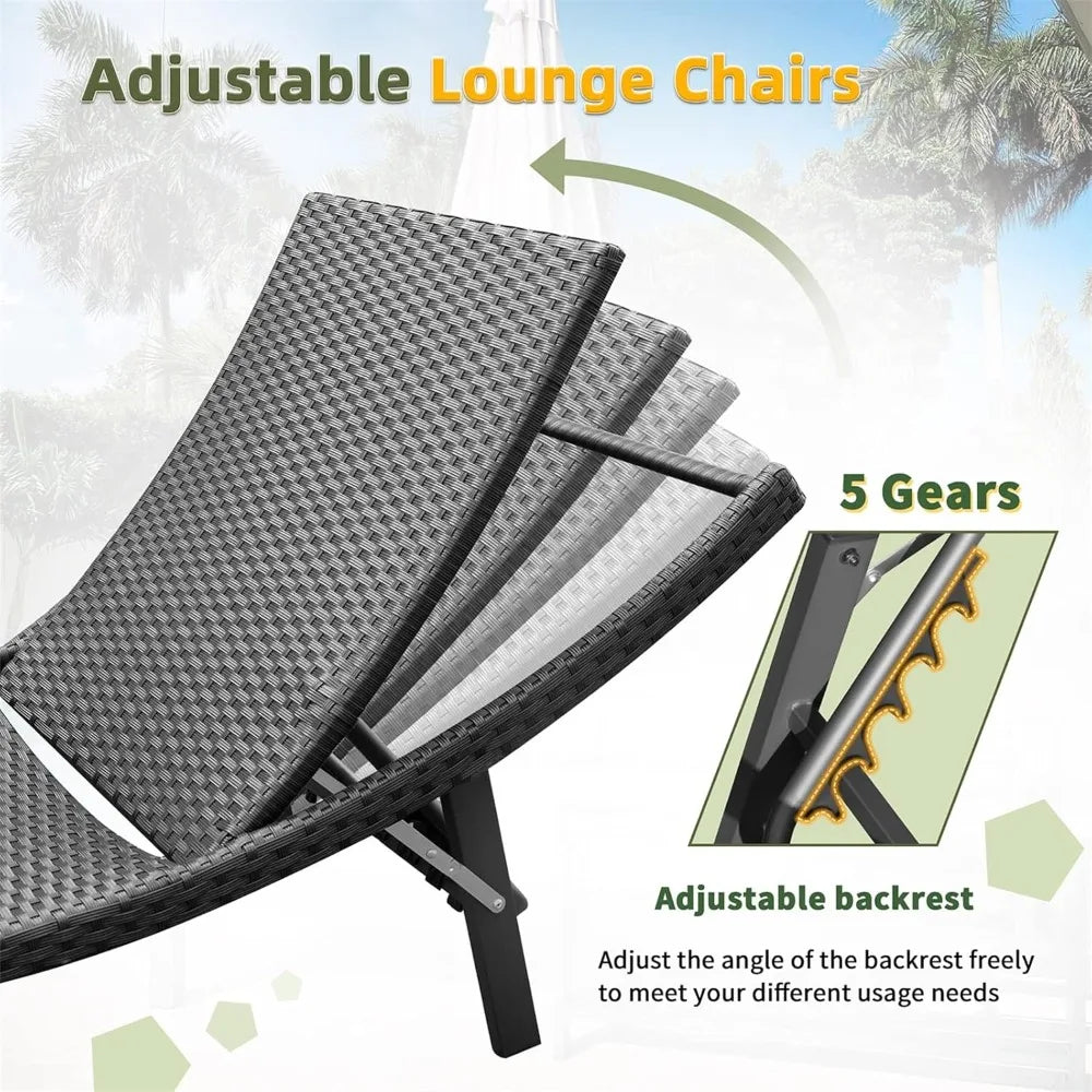 Lounge Chairs for Outside 3 Pieces Patio Adjustable Chaise Lounge Outdoor Wicker