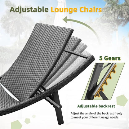 Lounge Chairs for Outside 3 Pieces Patio Adjustable Chaise Lounge Outdoor Wicker