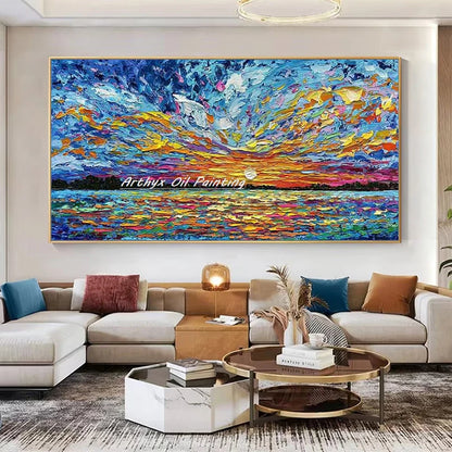 Arthyx, Hand Painted Abstract Seascape Oil Paintings On Canvas, Modern Texture Art Poster, Large Wall Picture, Home Decor