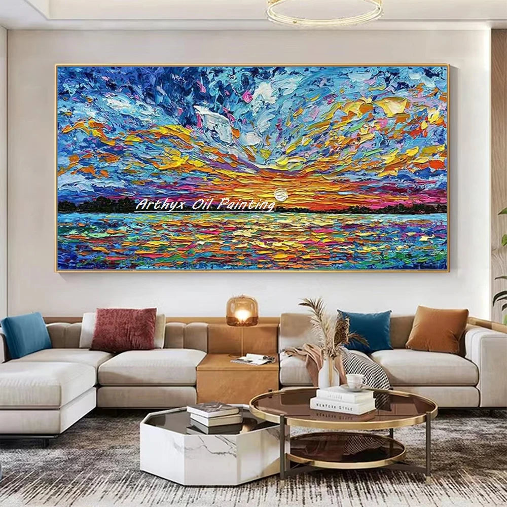 Hand-Painted Abstract Seascape Oil Paintings On Canvas, Modern Texture Art Poster, Large Wall Picture, Home Decor