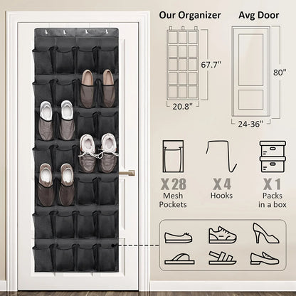 1pc 14/28/40-Grid Transparent Fabric Hanging Organizer Foldable Storage Bag For Shoes, socks, etc..
