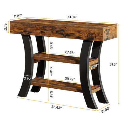 41in Small 3-Tier Narrow Rustic Console Table Curved Storage Shelf Entry Hall, Customized