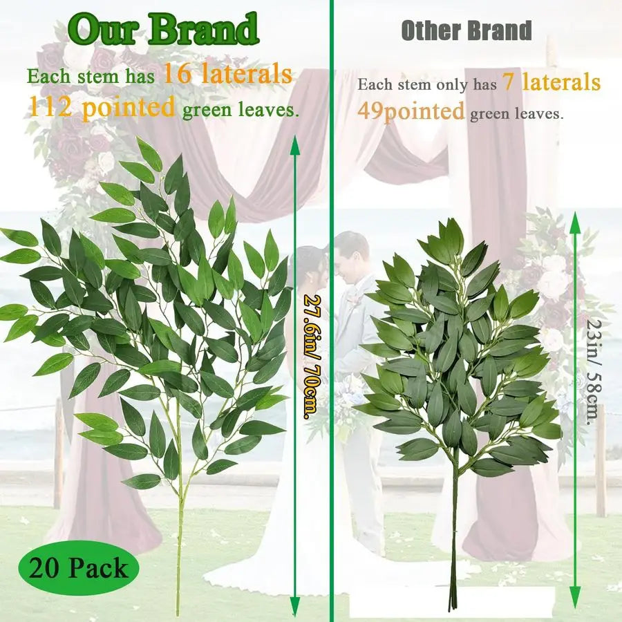 Artificial Italian Ruscus Greenery Stems, 20 Pack Faux Green Leaf Garland Branches Hanging Greenery Spray