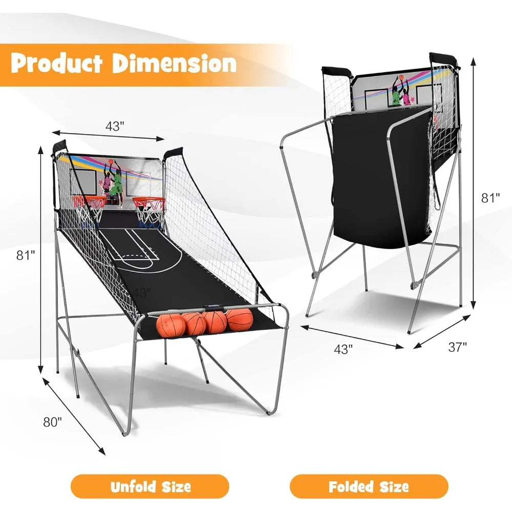 Foldable Dual Shot Basketball Game w/Electronic Scoring, 8 Game Modes, 4 Balls, Indoor Outdoor