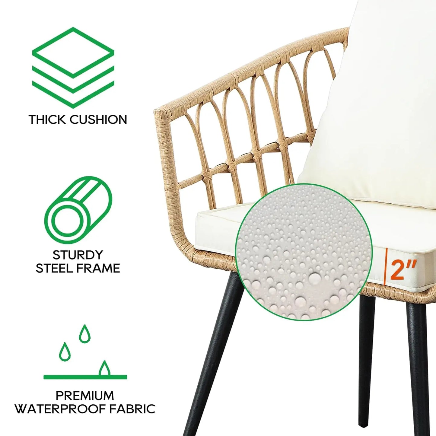 3pc Patio Bistro Set Wicker Rattan Table & Chairs for Balcony Porch Backyard Poolside