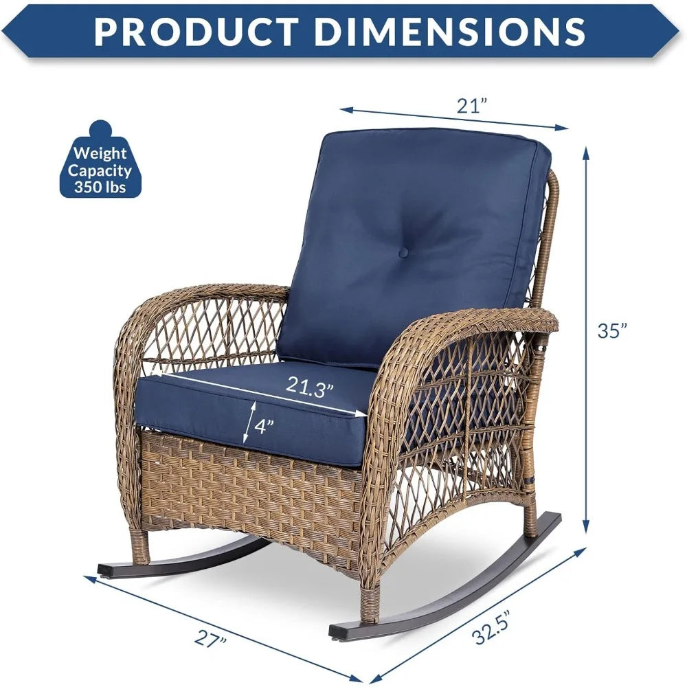 Outdoor Wicker Rocking Chair, Patio Rattan Rocker Chair with Steel Frame, Light Brown Wicker