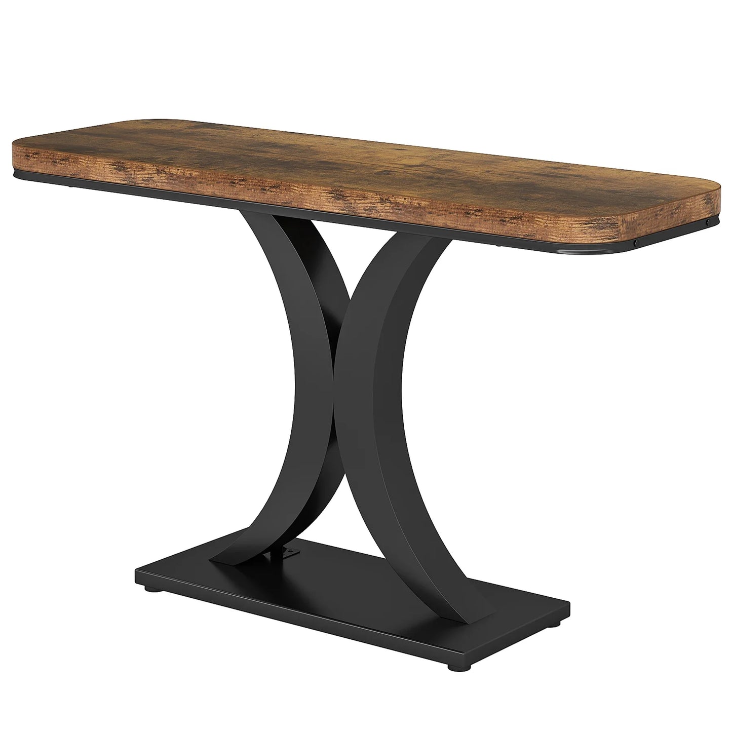 Console Table, 40 inch Narrow with Geometric Base, Rustic Hallway Accent