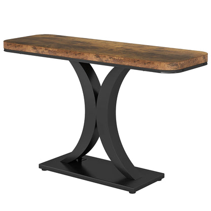 Console Table, 40 inch Narrow with Geometric Base, Rustic Hallway Accent