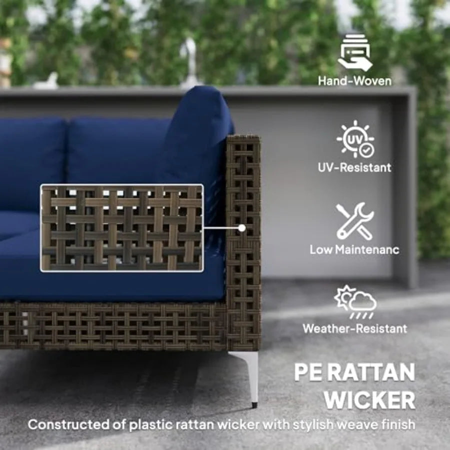 7 Piece Wicker Patio Furniture Set Modular Outdoor Sectional with Thickened Cushions Rattan Outdoor Furniture Conversation Set