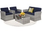 4 Pieces Patio Conversation Set, Outside Rattan Sectional Sofa, Cushioned Furniture Set, Wicker