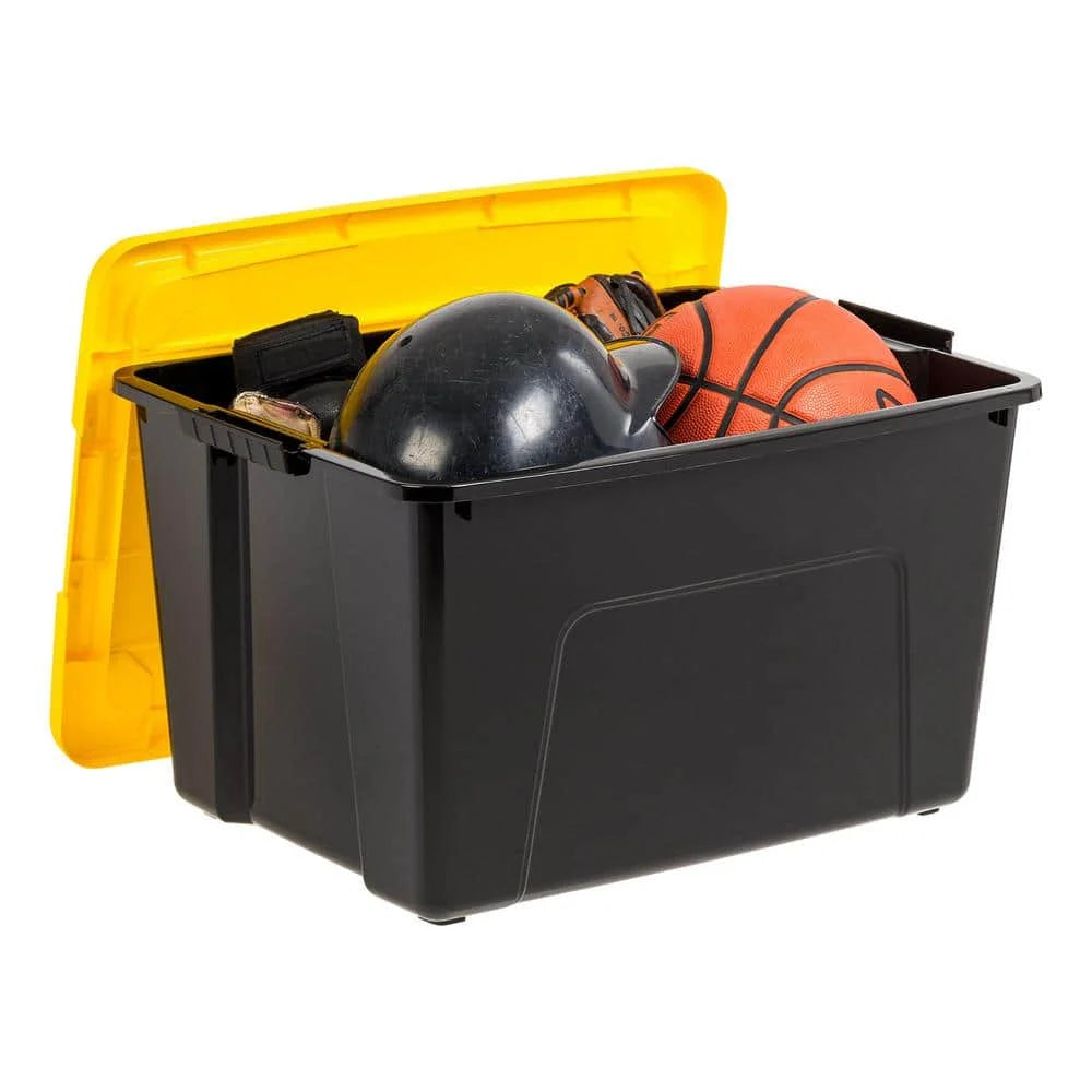 60 Qt./15 Gal. Plastic Storage Boxes with Latching Lids, Black and Yellow (Set of 6)