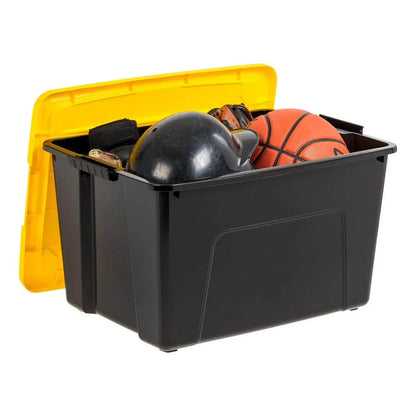 60 Qt./15 Gal. Plastic Storage Boxes with Latching Lids, Black and Yellow (Set of 6)