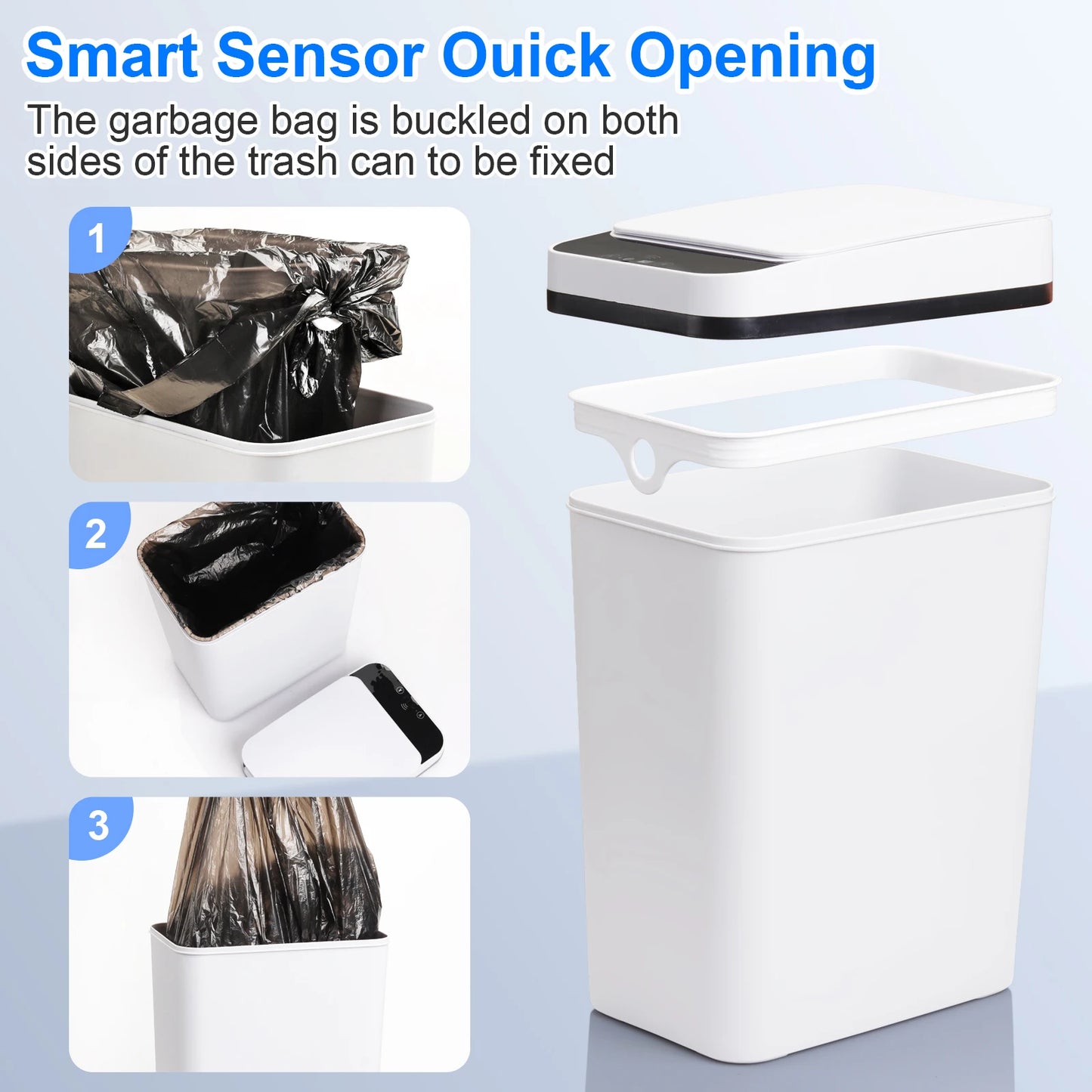2 Pack 12L Bathroom Automatic Trash Cans, Touchless Motion Sensor Slim with Lid for Bathroom Bedroom Living Room Office White