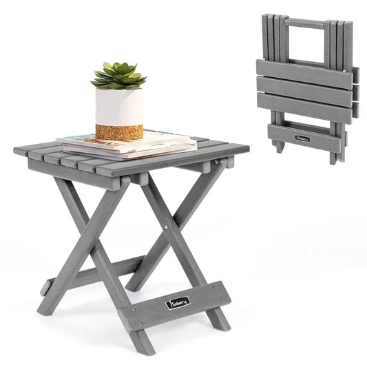 Outdoor Folding Adirondack Side Table, Portable No Assembly Patio End Table HDPE All Weather