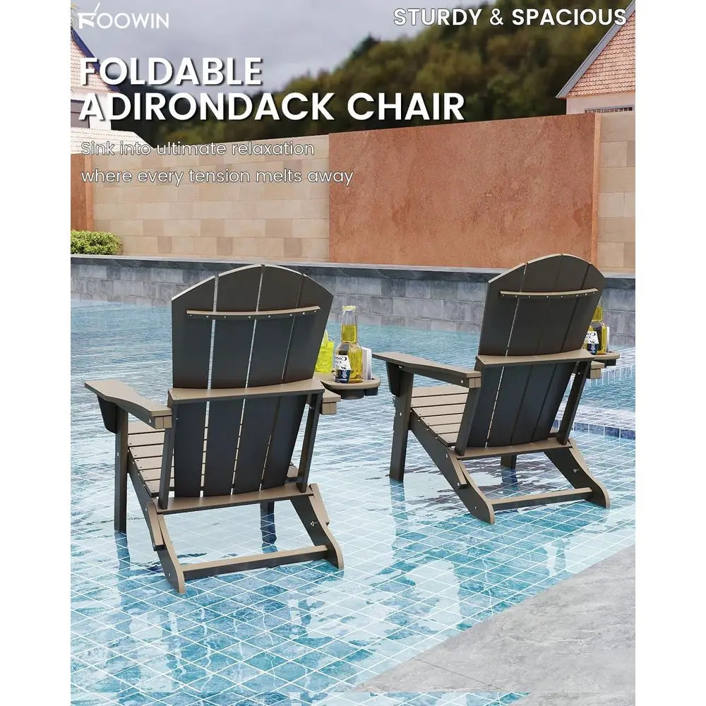 Set of 4 Weather-Resistant HDPE Adirondack Chairs with Cup Holders for Outdoor Patio, Lawn, Garden, Backyard, Deck - Brown