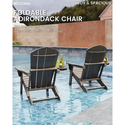 Set of 4 Weather-Resistant HDPE Adirondack Chairs with Cup Holders for Outdoor Patio, Lawn, Garden, Backyard, Deck - Brown