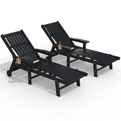 Patio Chaise Lounge Chair Set of 2, Oversized Lounge Chair Outdoor with 5 Positions, HDPE, Patio Lounge Chair