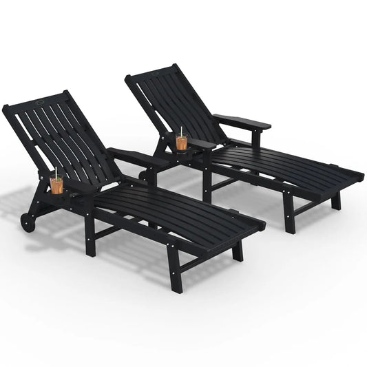 Patio Chaise Lounge Chair Set of 2, Oversized Lounge Chair Outdoor with 5 Positions, HDPE, Patio Lounge Chair