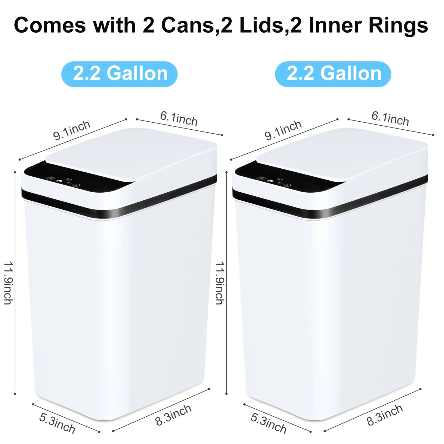 2 Pack 12L Bathroom Automatic Trash Cans, Touchless Motion Sensor Slim with Lid for Bathroom Bedroom Living Room Office White
