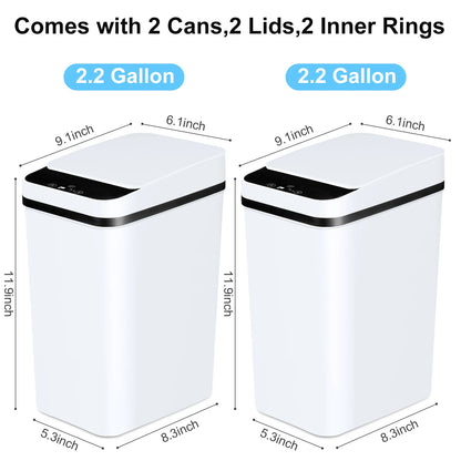 2 Pack 12L Bathroom Automatic Trash Cans, Touchless Motion Sensor Slim with Lid for Bathroom Bedroom Living Room Office White