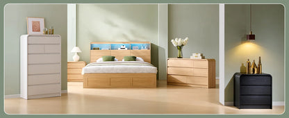 25" Tall Modern Nightstand Set of 2, 23.6'' Wide Wood Bedside Table w/2 Storage Drawers, Charging Station