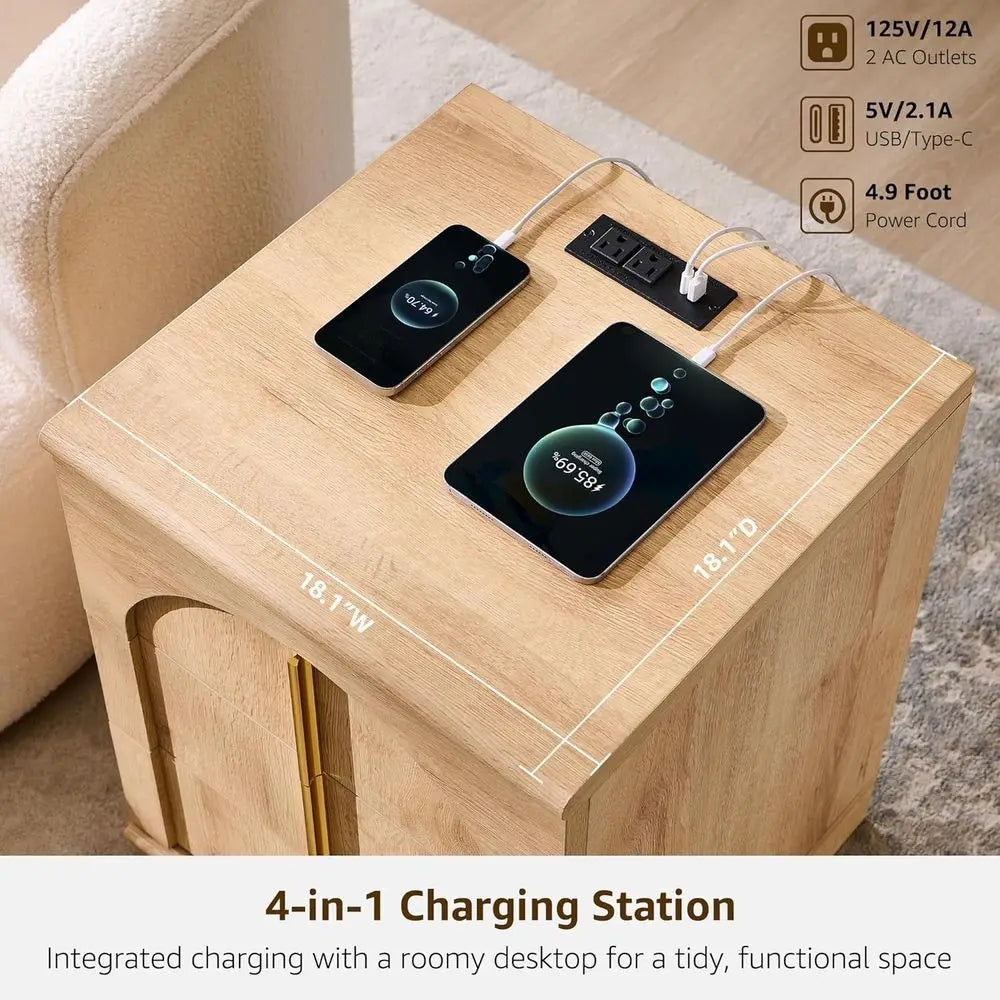 Arched Panel 2-Piece Nightstand Set, 18 Charging Station Nightstand, 3-Drawer Side Table, Square Bedroom/Living Room End Table,