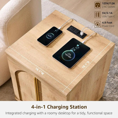 Arched Panel 2-Piece Nightstand Set, 18 Charging Station Nightstand, 3-Drawer Side Table, Square Bedroom/Living Room End Table,