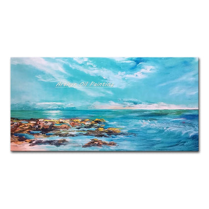 Arthyx, Hand Painted Abstract Seascape Oil Paintings On Canvas, Modern Texture Art Poster, Large Wall Picture, Home Decor