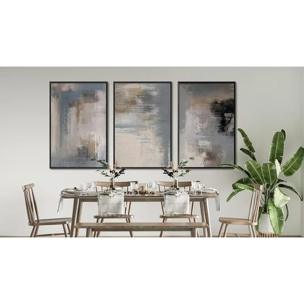 Canvas Wall Art - Grey Abstract Picture, Rustic Wall Decor, Black Floated Paintings, Retro Prints