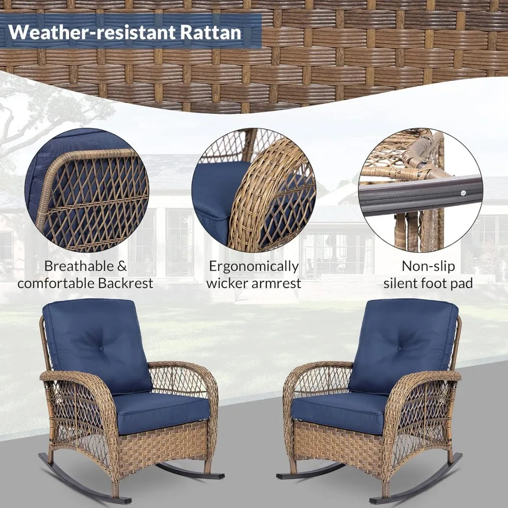 Outdoor Wicker Rocking Chair, Patio Rattan Rocker Chair with Steel Frame, Light Brown Wicker