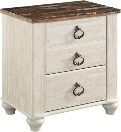 Willowton Farmhouse 2 Drawer Nightstand with USB Charging Ports, 25.67" Tall, Whitewash