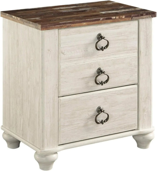 Willowton Farmhouse 2 Drawer Nightstand with USB Charging Ports, 25.67" Tall, Whitewash