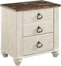 Willowton Farmhouse 2 Drawer Nightstand with USB Charging Ports, 25.67" Tall, Whitewash