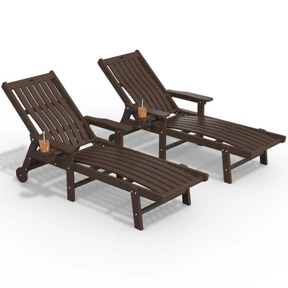 Patio Chaise Lounge Chair Set of 2, Oversized Lounge Chair Outdoor with 5 Positions, HDPE, Patio Lounge Chair
