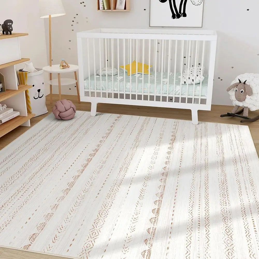 9x12 Boho Chic Area Rug - Large Neutral Modern, Soft Farmhouse Style, Stain Resistant, Non-Slip