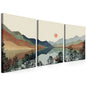 Framed Mountain Canvas Wall Art Set of 3, Boho Watercolor Painting, Sun Forest Abstract Nature Landscape Artwork