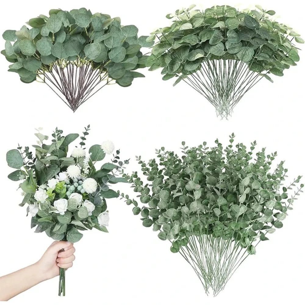 5/10/20Pcs Artificial Eucalyptus Leaf Stems Green Plants For Decoration