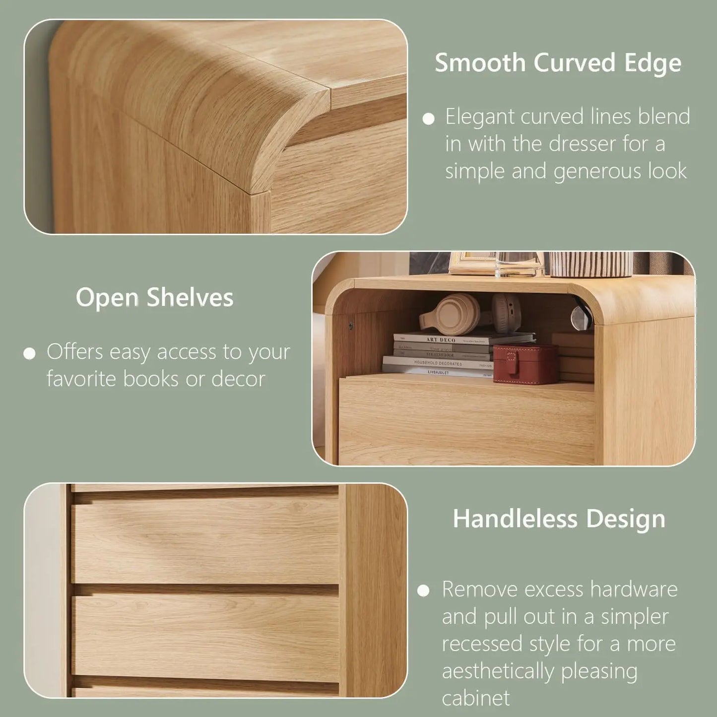 25" Tall Modern Nightstand Set of 2, 23.6'' Wide Wood Bedside Table w/2 Storage Drawers, Charging Station