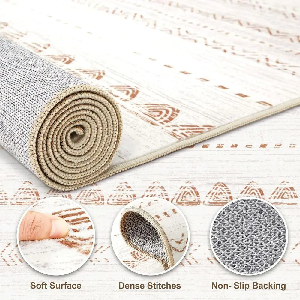 9x12 Boho Chic Area Rug - Large Neutral Modern, Soft Farmhouse Style, Stain Resistant, Non-Slip