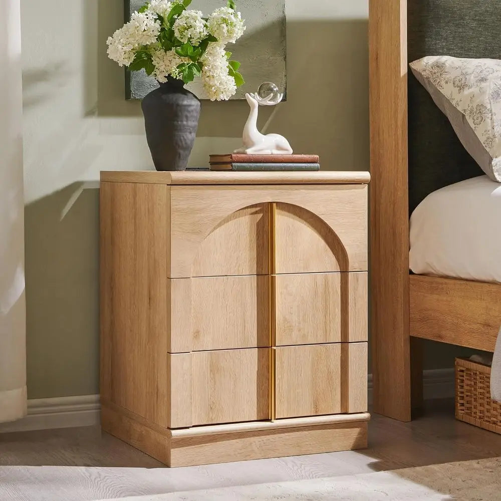 Arched Panel 2-Piece Nightstand Set, 18 Charging Station Nightstand, 3-Drawer Side Table, Square Bedroom/Living Room End Table,
