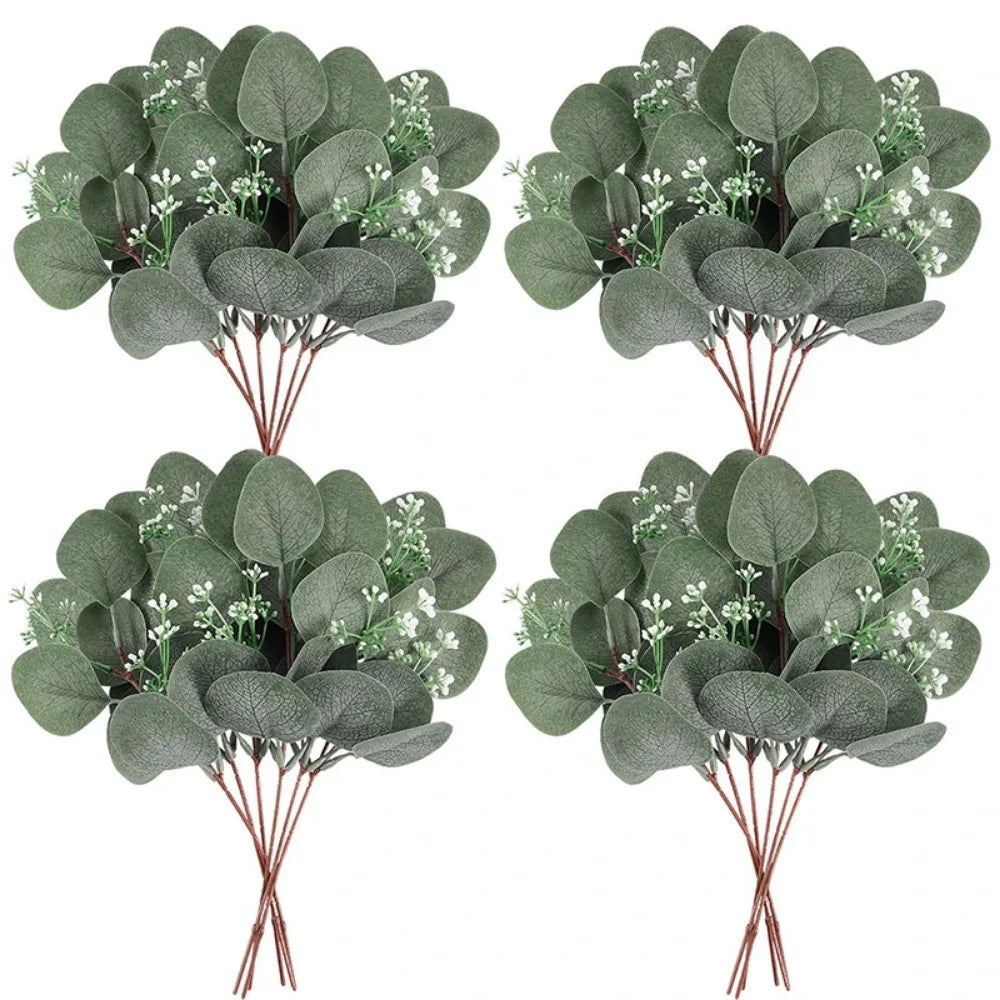 5/10/20Pcs Artificial Eucalyptus Leaf Stems Green Plants For Decoration