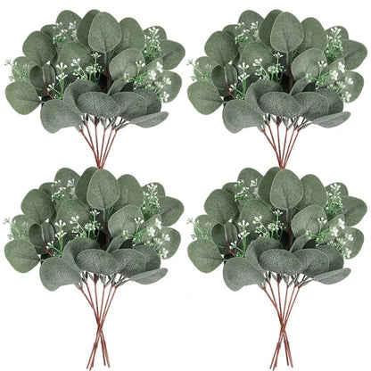 5/10/20Pcs Artificial Eucalyptus Leaf Stems Green Plants For Decoration