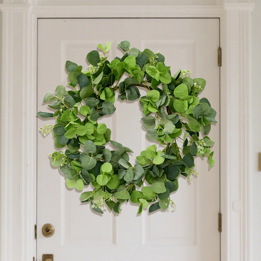 19.7 Inch Eucalyptus Wreath with Olive Leaves All Year Round Handmade Green Spring Summer Wreaths for Front Door Indoor Outdoor