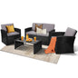 4 Pieces Patio Conversation Set, Outside Rattan Sectional Sofa, Cushioned Furniture Set, Wicker