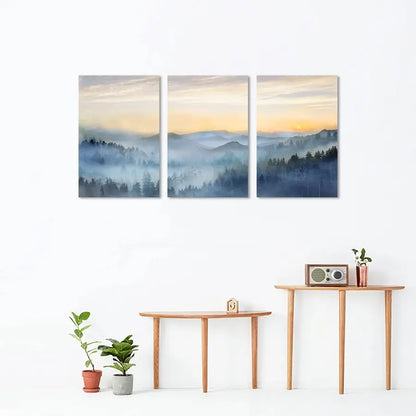 3 Panel Sunrise Misty Forest Picture Paintings Wall Art for Living Room, bedroom, Bathroom Framed Canvas Artwork