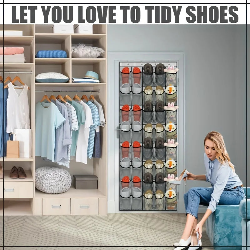 1pc 14/28/40-Grid Transparent Fabric Hanging Organizer Foldable Storage Bag For Shoes, socks, etc..